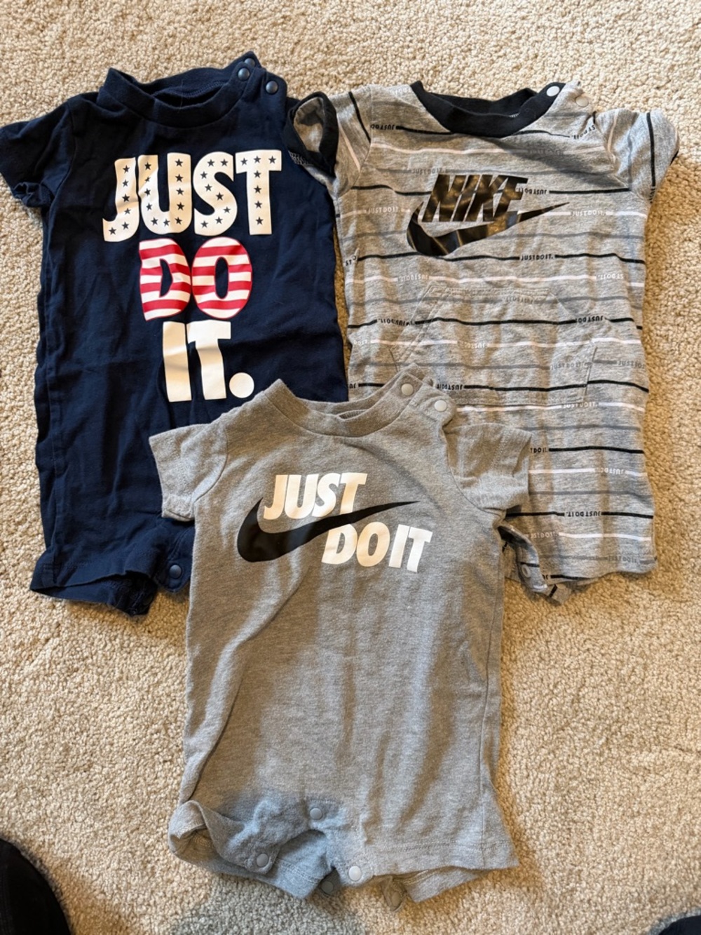 Nike Kids 3-Pack 'Just Do It' Rompers - Navy & Gray
